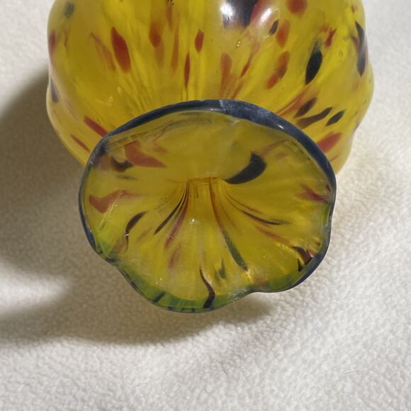 Vtg Unmarked Murano Style Pumpkin Beautiful Art Glass Yellow Red Green Brown - Picture 4 of 7